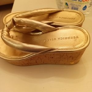 Gold cork platform sandals